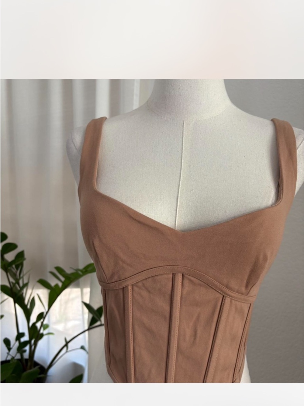 Meshki Ribbed Corset Tank Top in Taupe Brown